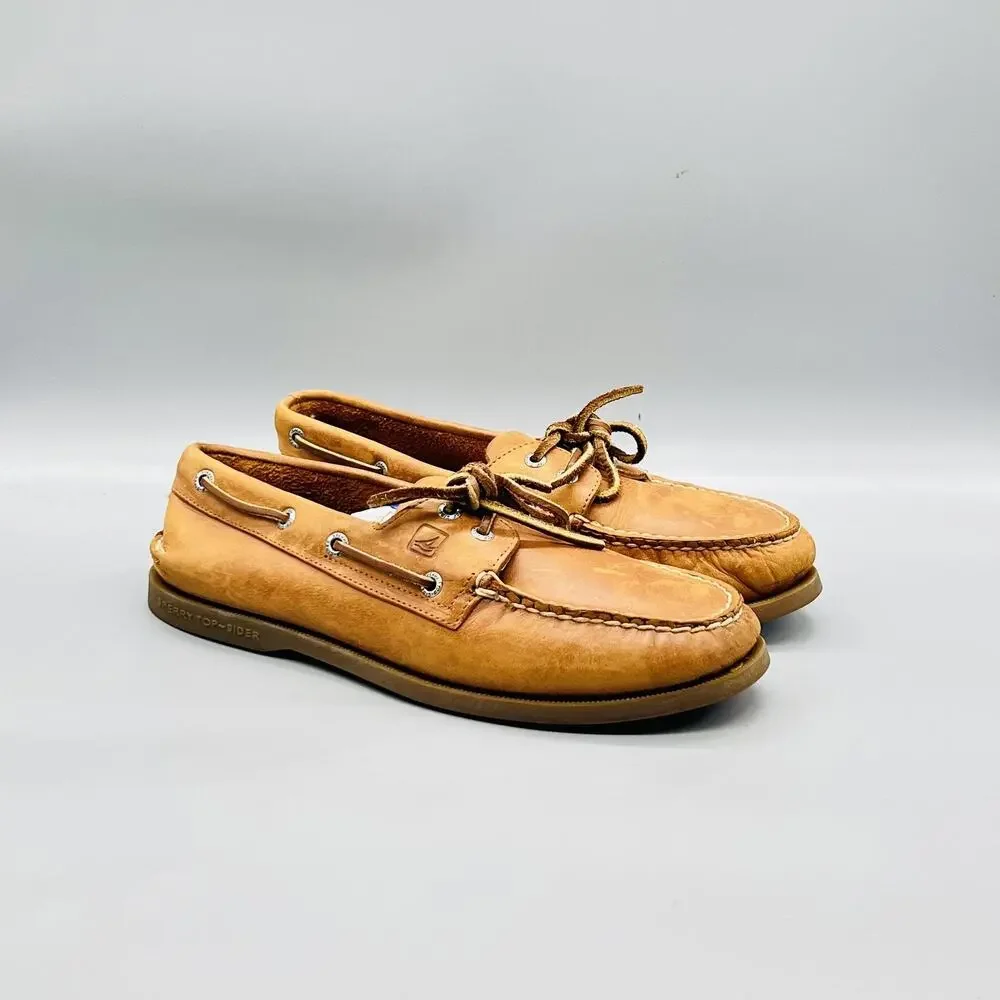 Sperry Shoes Mens 9 Brown Leather Top Sider Boat Deck Moc Toe Casual Comfort